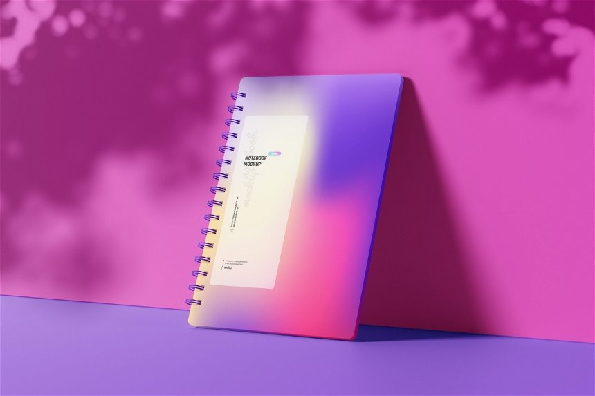 5 Sights of Spiral Notebook Mockup with Shadow Overlay