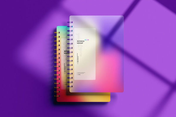 5 Sights of Spiral Notebook Mockup with Shadow Overlay