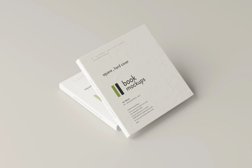 5 Square Hard Cover Book Mockups in Varied Views