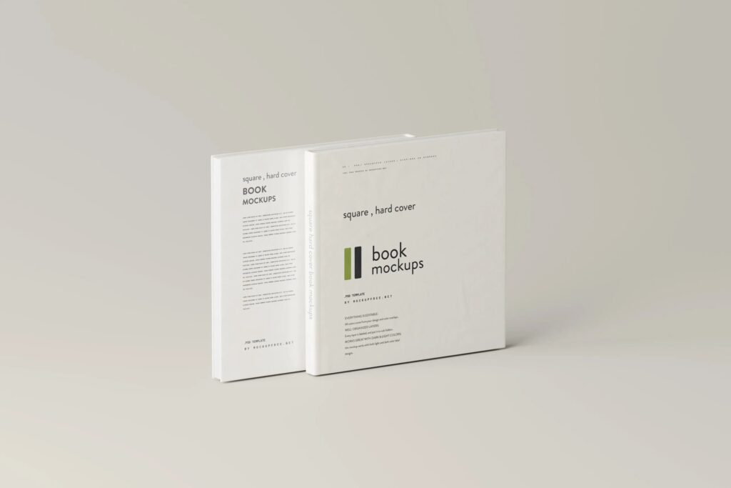 5 Square Hard Cover Book Mockups in Varied Views