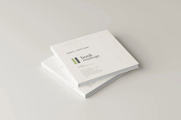 5 Square Hard Cover Book Mockups in Varied Views