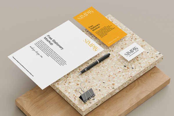 5 Stationery Mockups with Wood and Stone Tiles