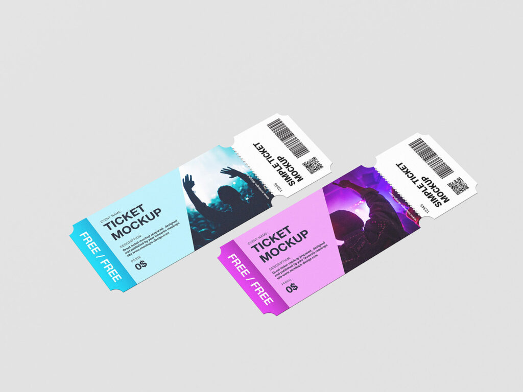 5 Tickets Mockups in Perspective Sights