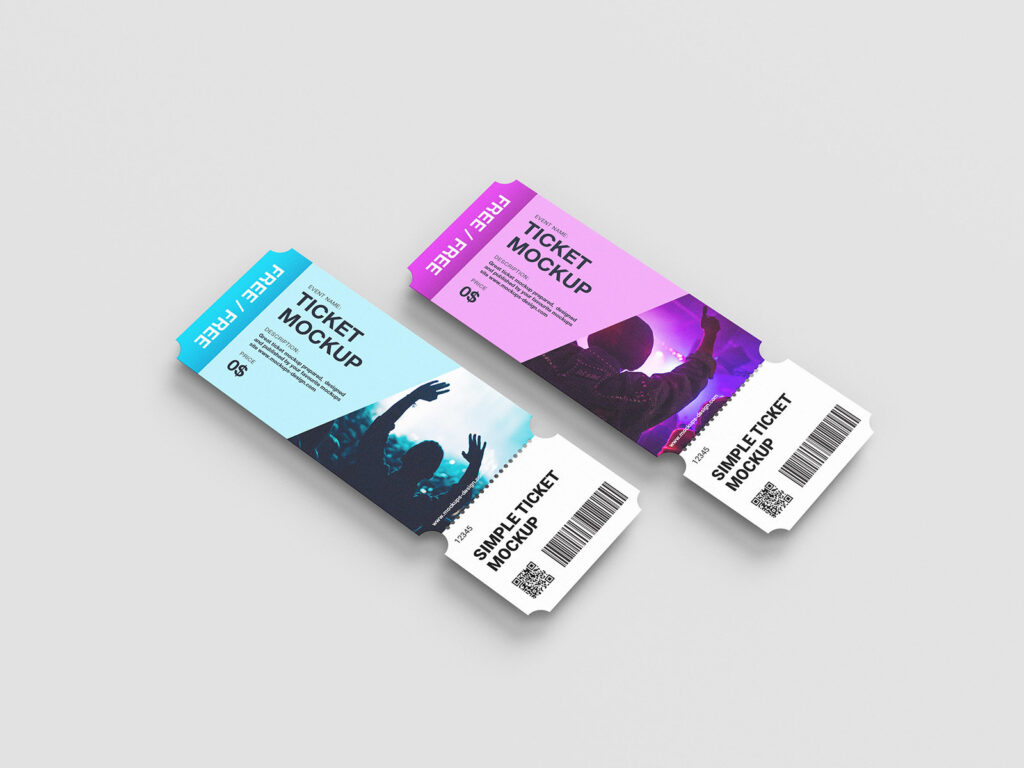 5 Tickets Mockups in Perspective Sights