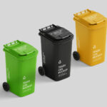 5 Trash Can Mockups in Perspective and Front Sight