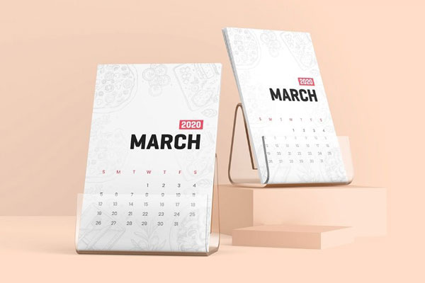5 Visions of Desk Calendar Mockup with Plastic Stand