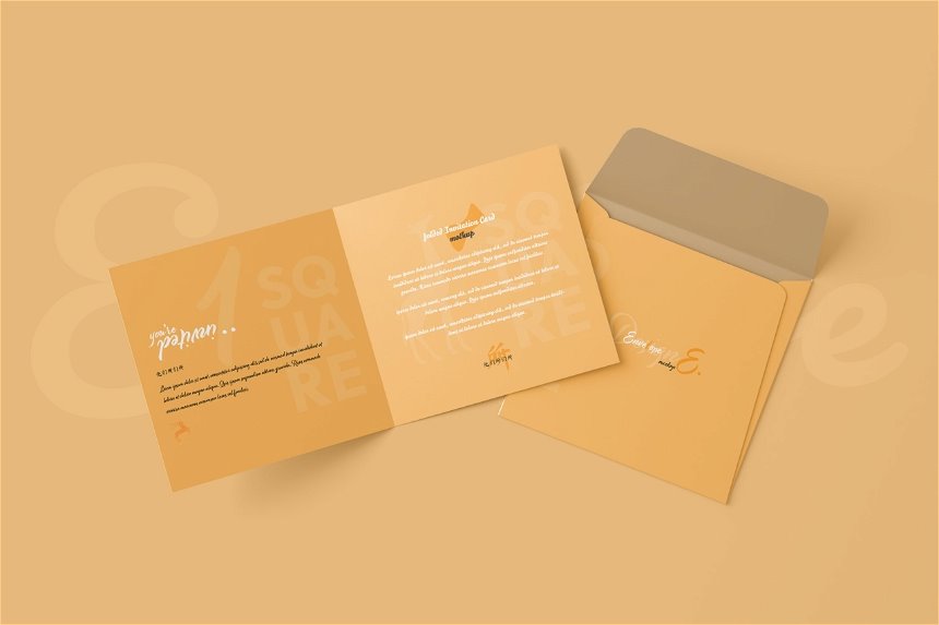 5 Visions of Square Folded Invitation Card Mockup FREE PSD
