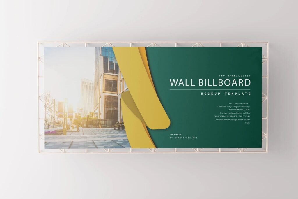 5 Wall Billboard Mockups in Front and Perspective Sights