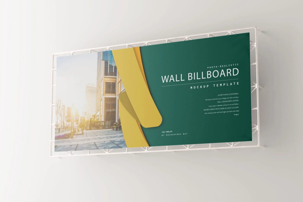 5 Wall Billboard Mockups in Front and Perspective Sights