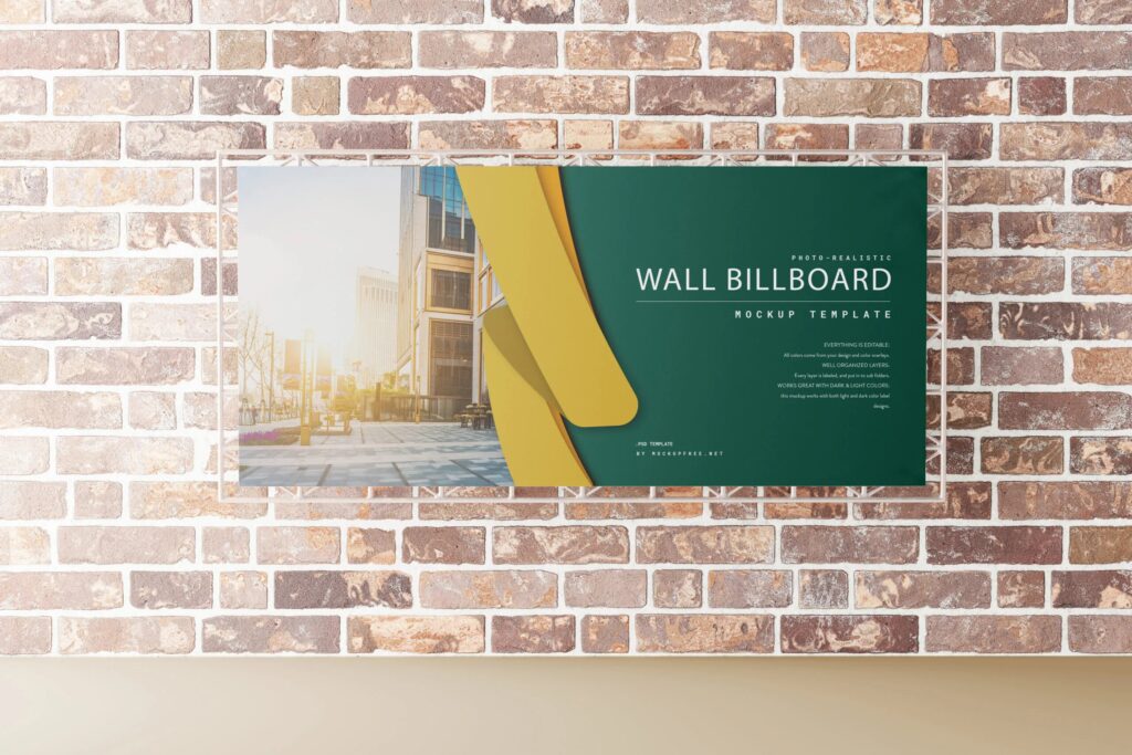5 Wall Billboard Mockups in Front and Perspective Sights