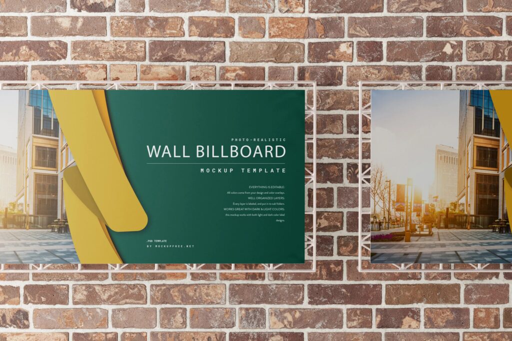 5 Wall Billboard Mockups in Front and Perspective Sights