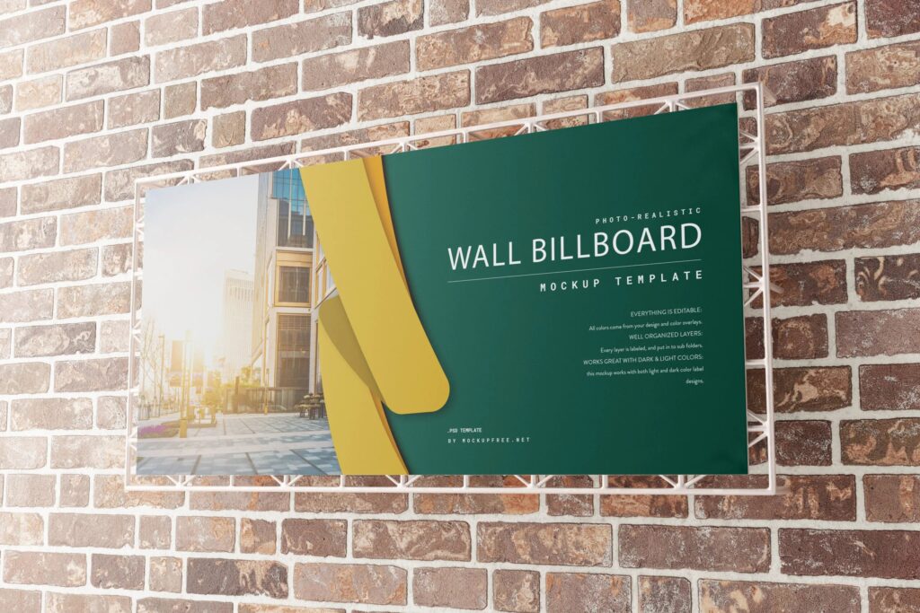 5 Wall Billboard Mockups in Front and Perspective Sights