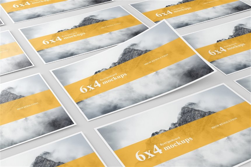 6×4 Postcard Flyer Mockups in 4 Showcases