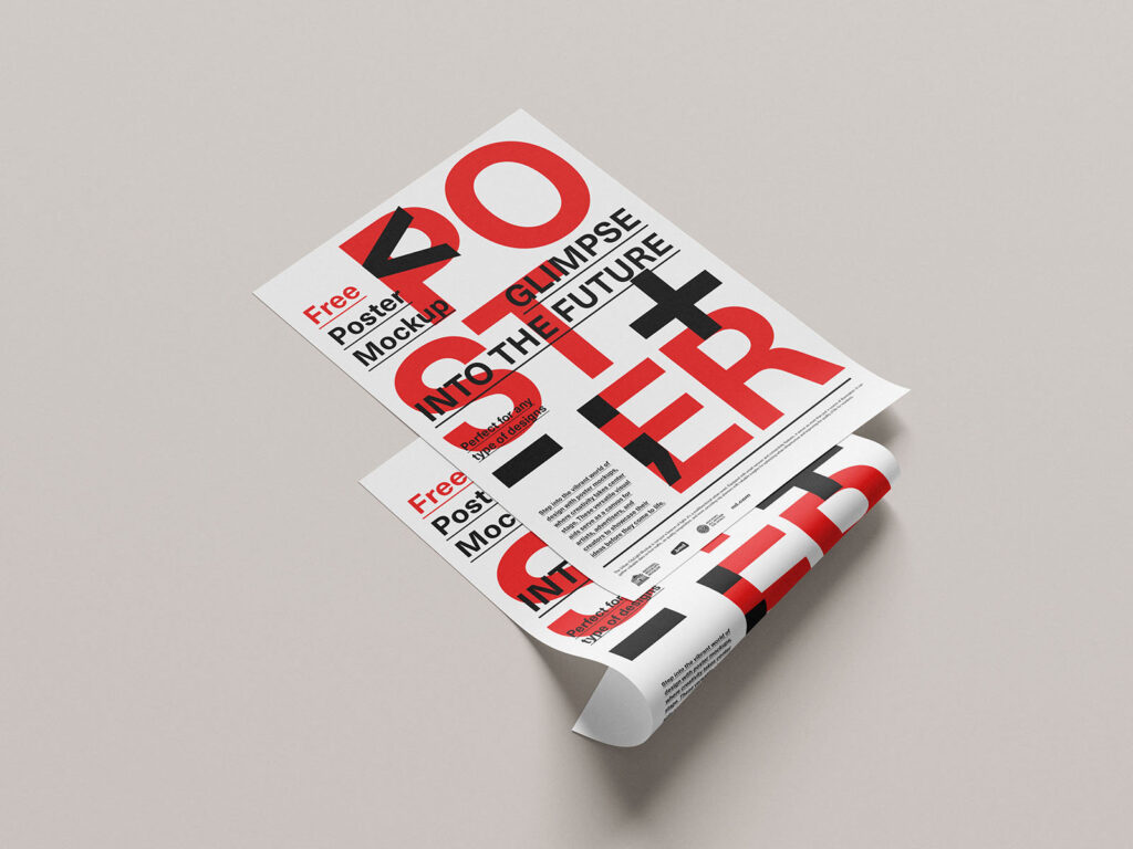 6 Curved Poster Mockups in Different Views