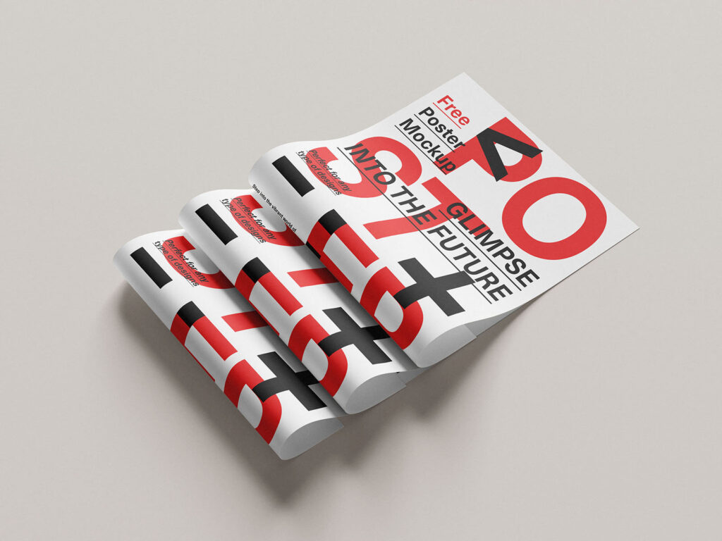 6 Curved Poster Mockups in Different Views