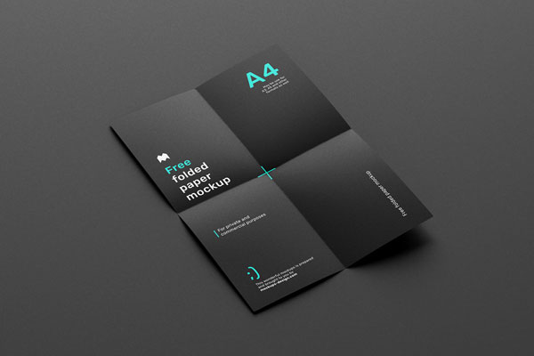 6 Different A4 Folded Paper Mockups with a Dark Theme