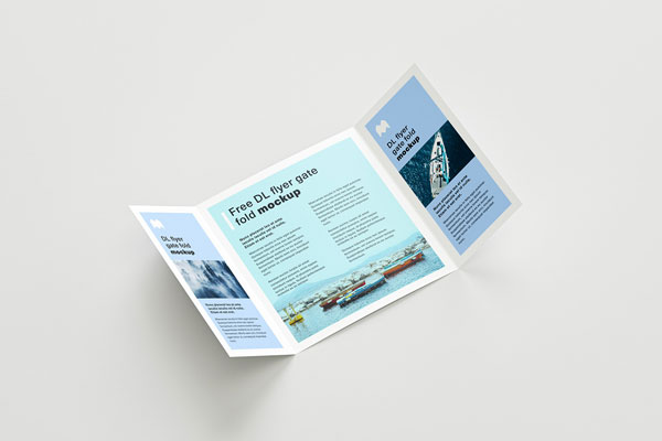 6 DL Gate Fold Flyer Mockups in Top and Perspective Sight