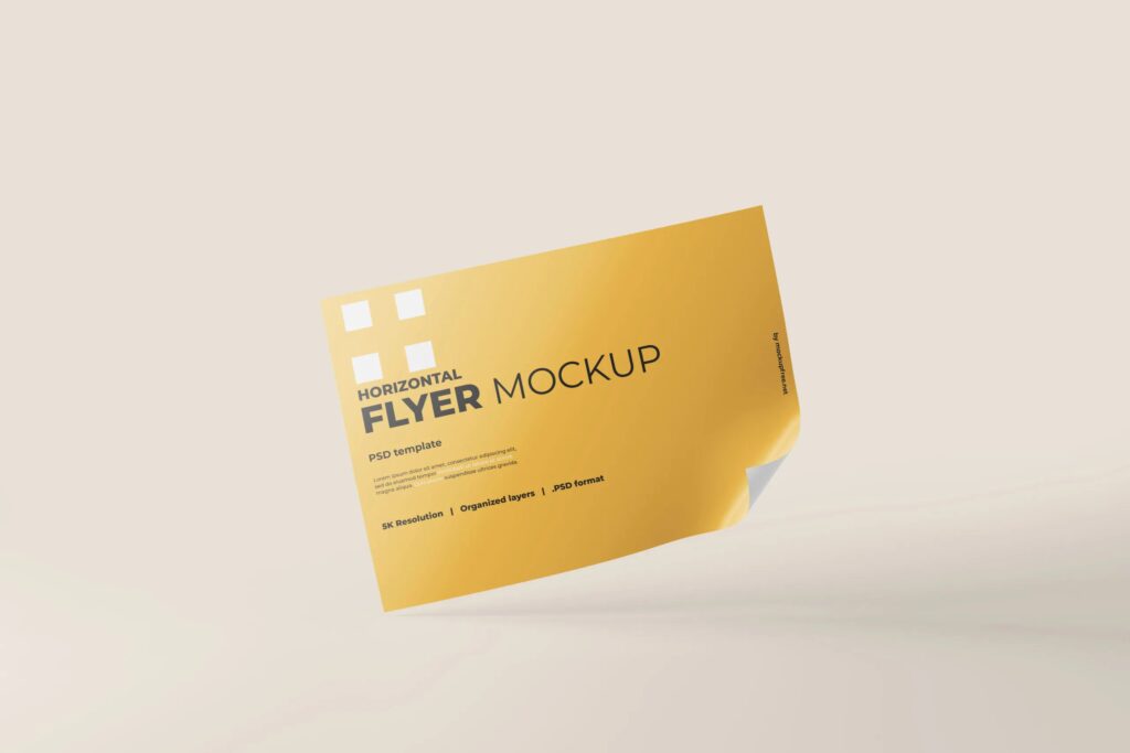 6 Horizontal A4 Flyer Mockups in Front and Perspective Views mockup preview