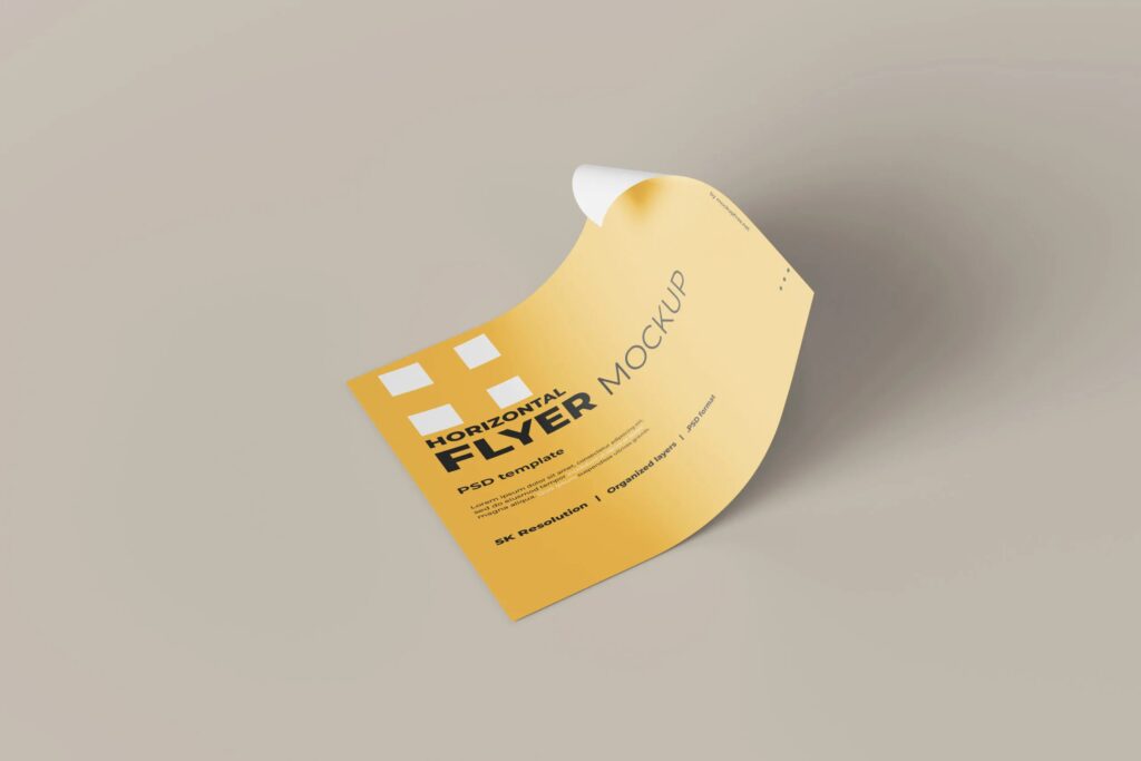 6 Horizontal A4 Flyer Mockups in Front and Perspective Views mockup preview