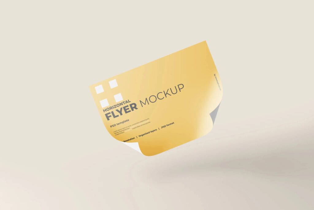 6 Horizontal A4 Flyer Mockups in Front and Perspective Views mockup preview