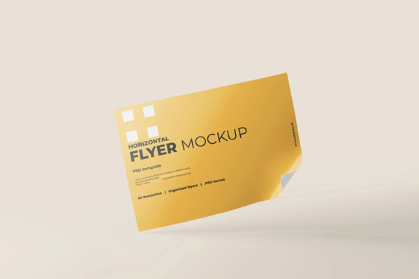 6 Horizontal A4 Flyer Mockups in Front and Perspective Views