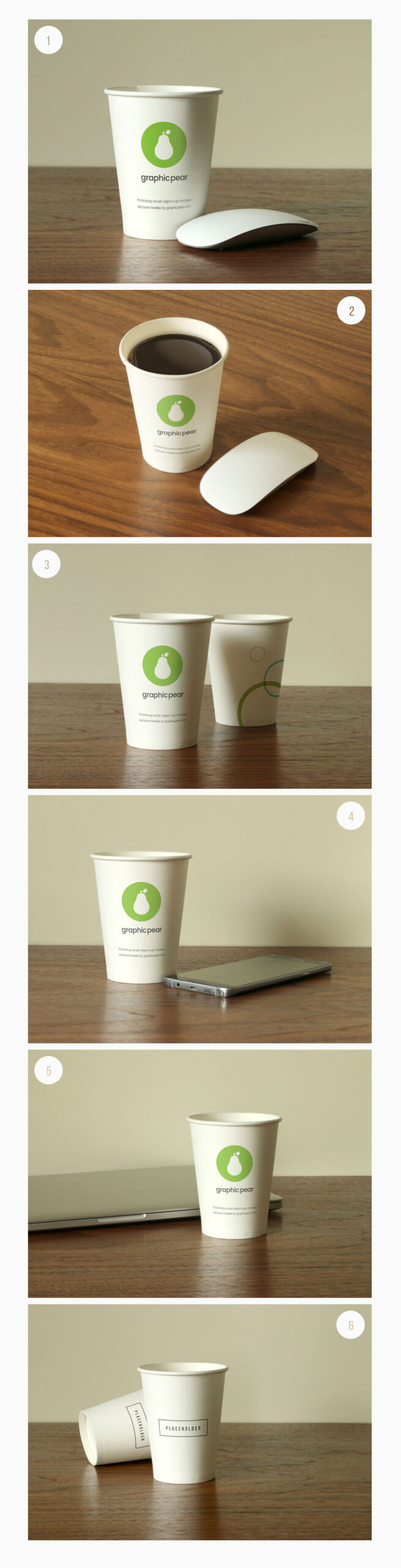 6 Mockups of Disposable Paper Cups in Different Views FREE PSD