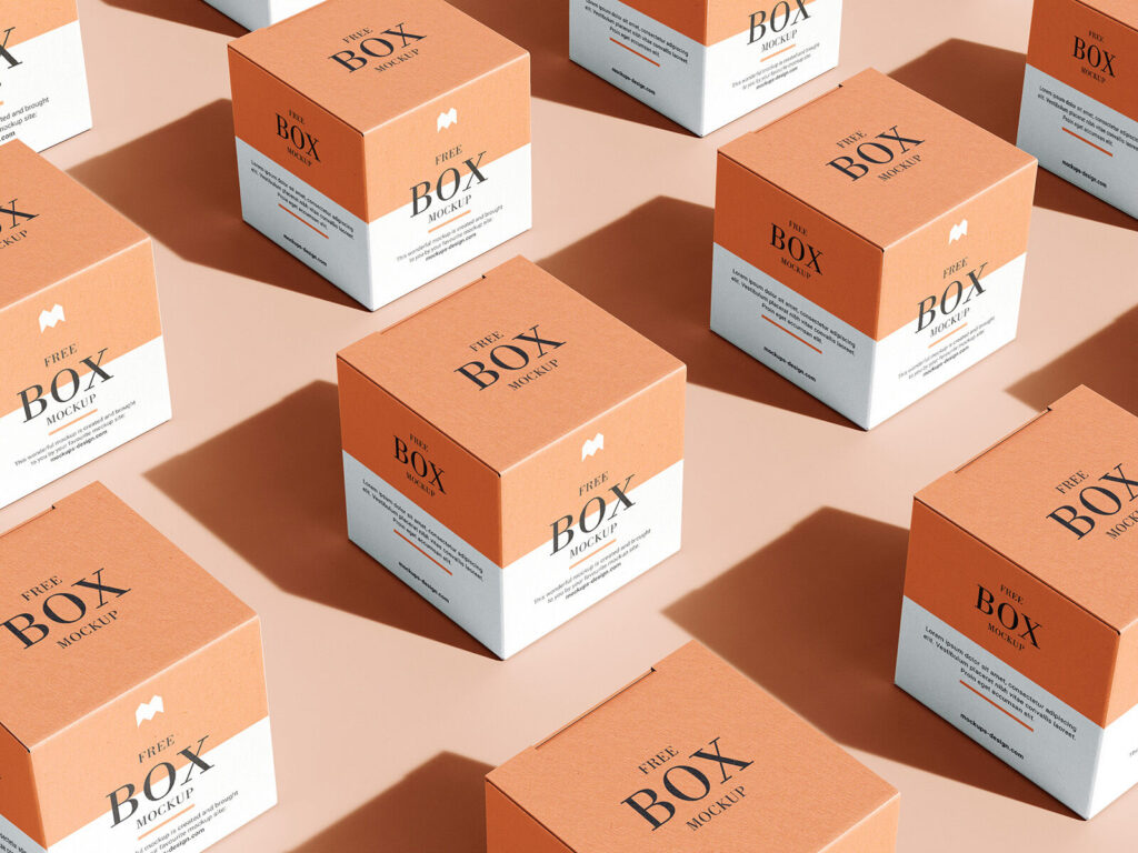 6 Mockups of Packaging Boxes in Grid Layout