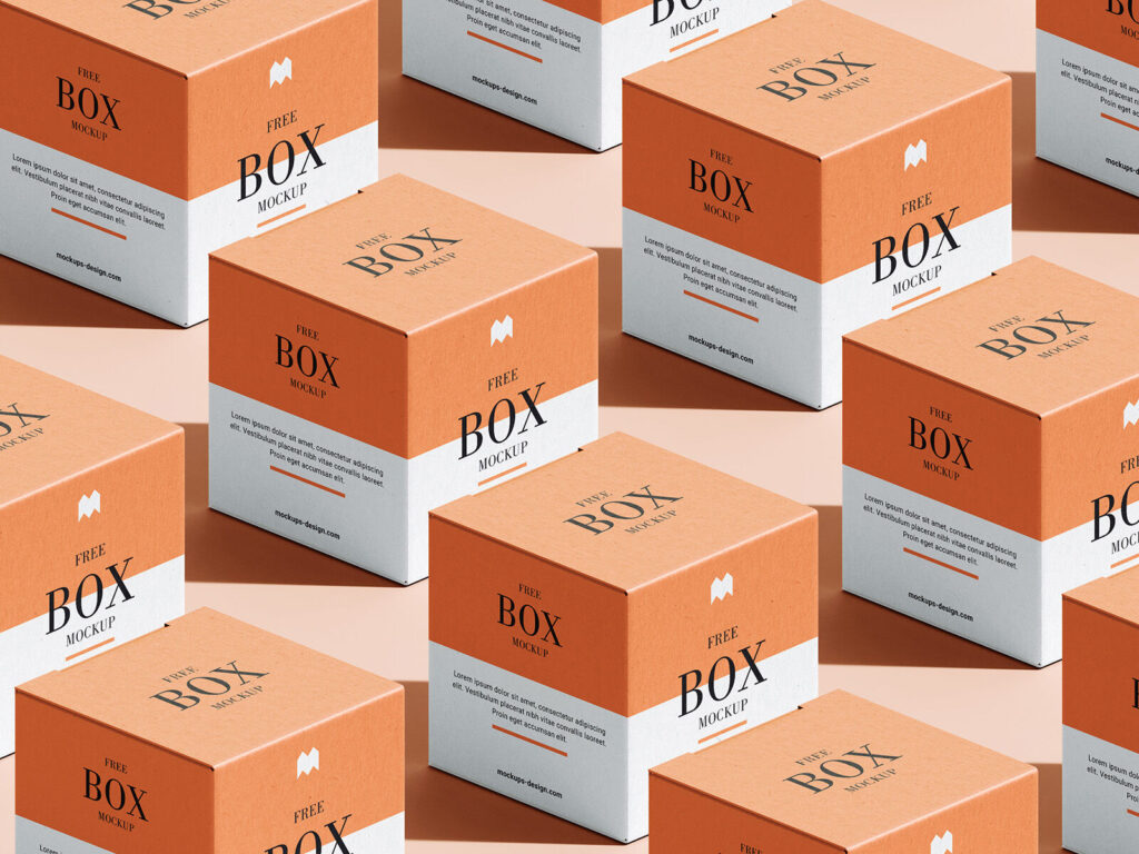 6 Mockups of Packaging Boxes in Grid Layout