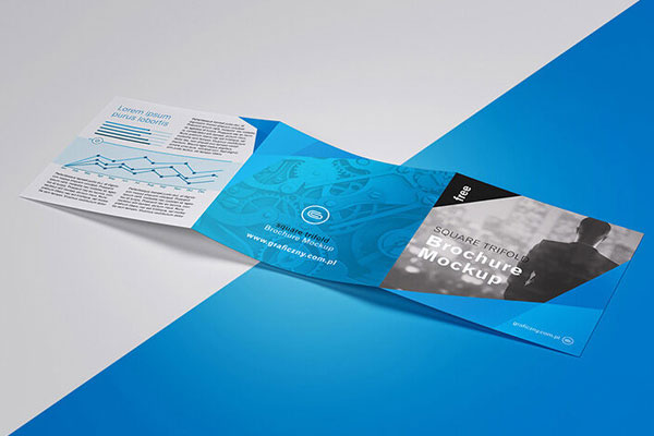 6 Mockups of Tri-fold Square Brochure in Various Shots