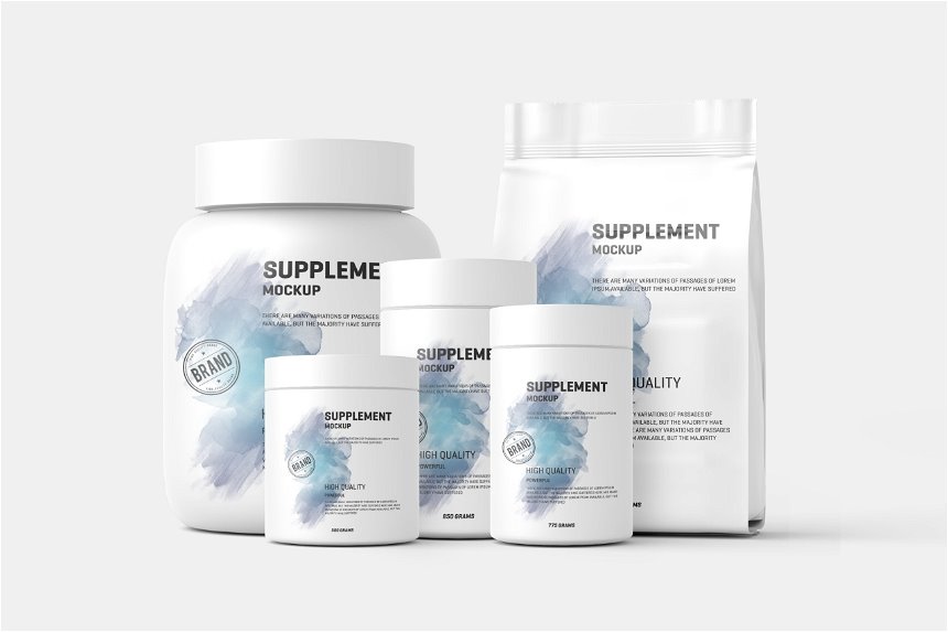 6 Showcases of Supplement Packaging Mockup mockup preview