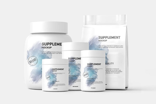 6 Showcases of Supplement Packaging Mockup