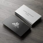 7 Business Cards Mockups Stack on Wood Background