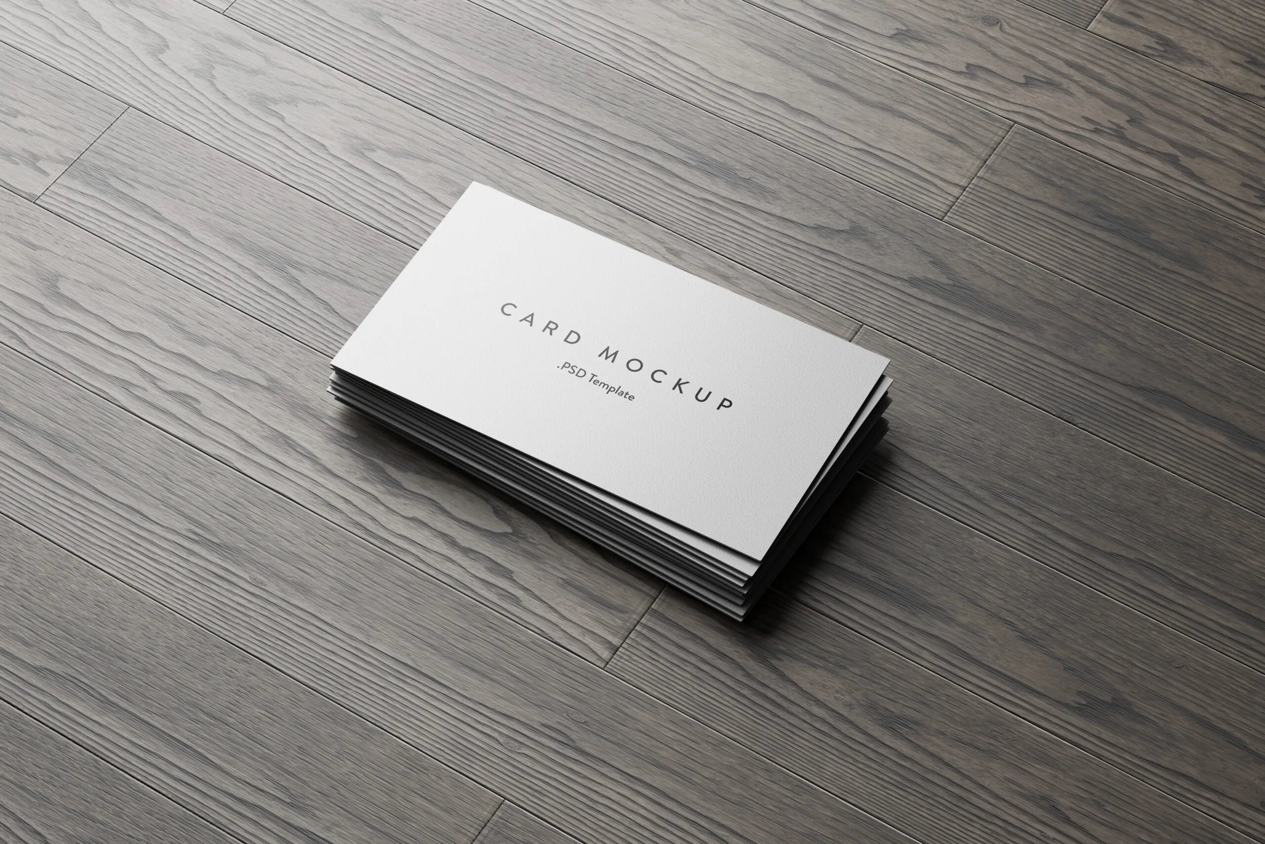 7 Business Cards Mockups Stack on Wood Background FREE PSD