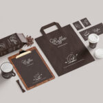 7 Coffee Branding Mockups of Business card, Mug, Paper, and Bag