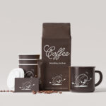 7 Coffee Branding Mockups of Business card, Mug, Paper, and Bag
