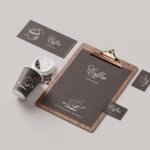 7 Coffee Branding Mockups of Business card, Mug, Paper, and Bag