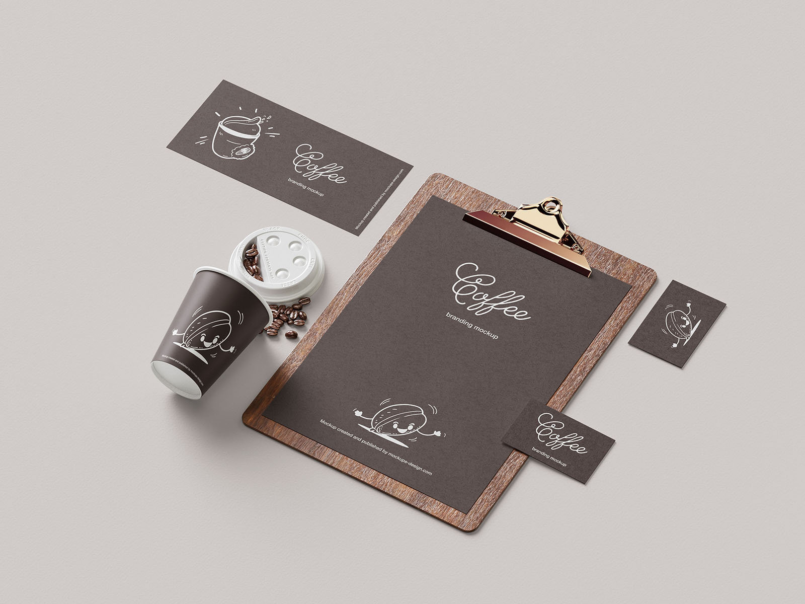 7 Coffee Branding Mockups of Business card, Mug, Paper, and Bag FREE PSD