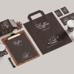 7 Coffee Branding Mockups of Business card, Mug, Paper, and Bag