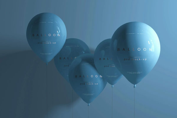 7 Heart, Start, Round, and Oval Shaped Balloons Mockups in Front Sight