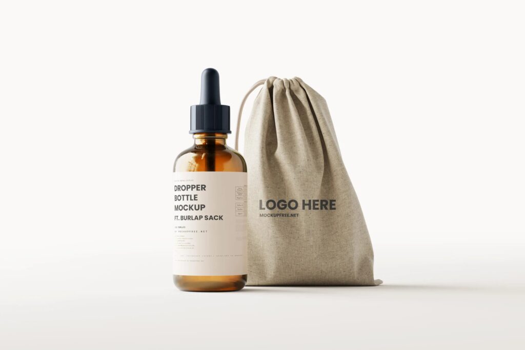 7 Mockups of Dropper Bottle with Burlap Sack