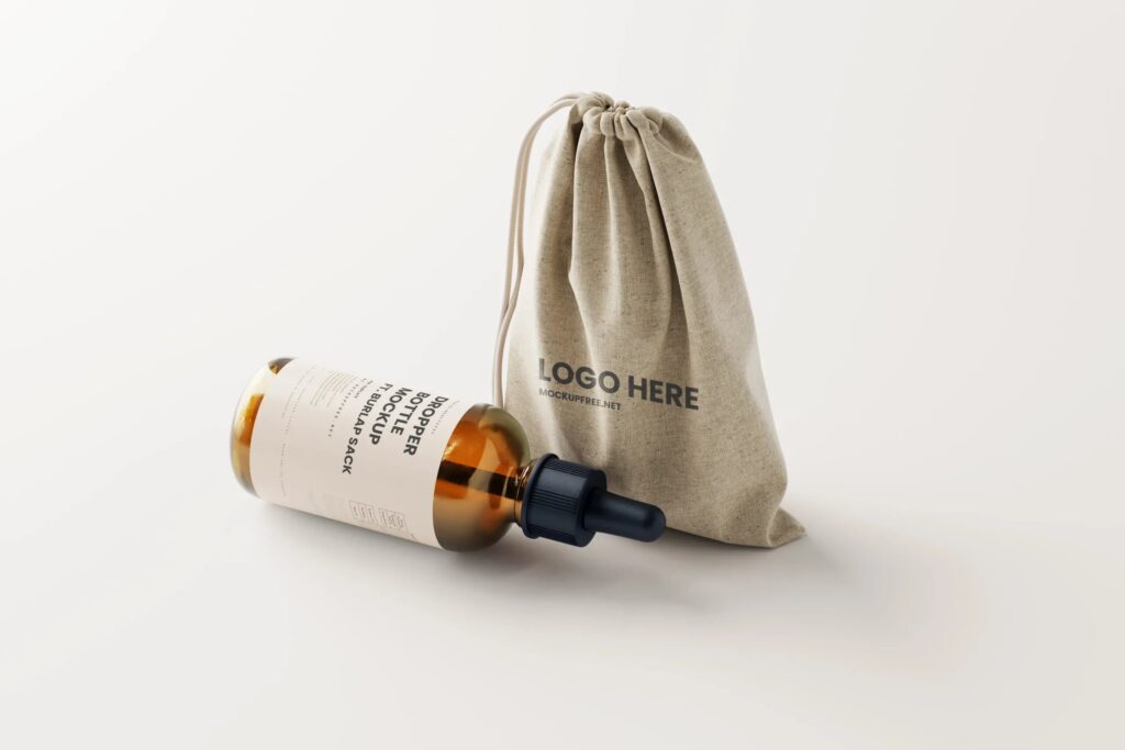 7 Mockups of Dropper Bottle with Burlap Sack