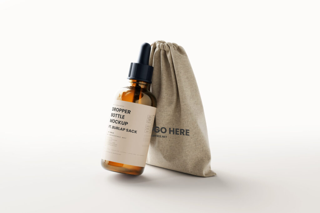 7 Mockups of Dropper Bottle with Burlap Sack
