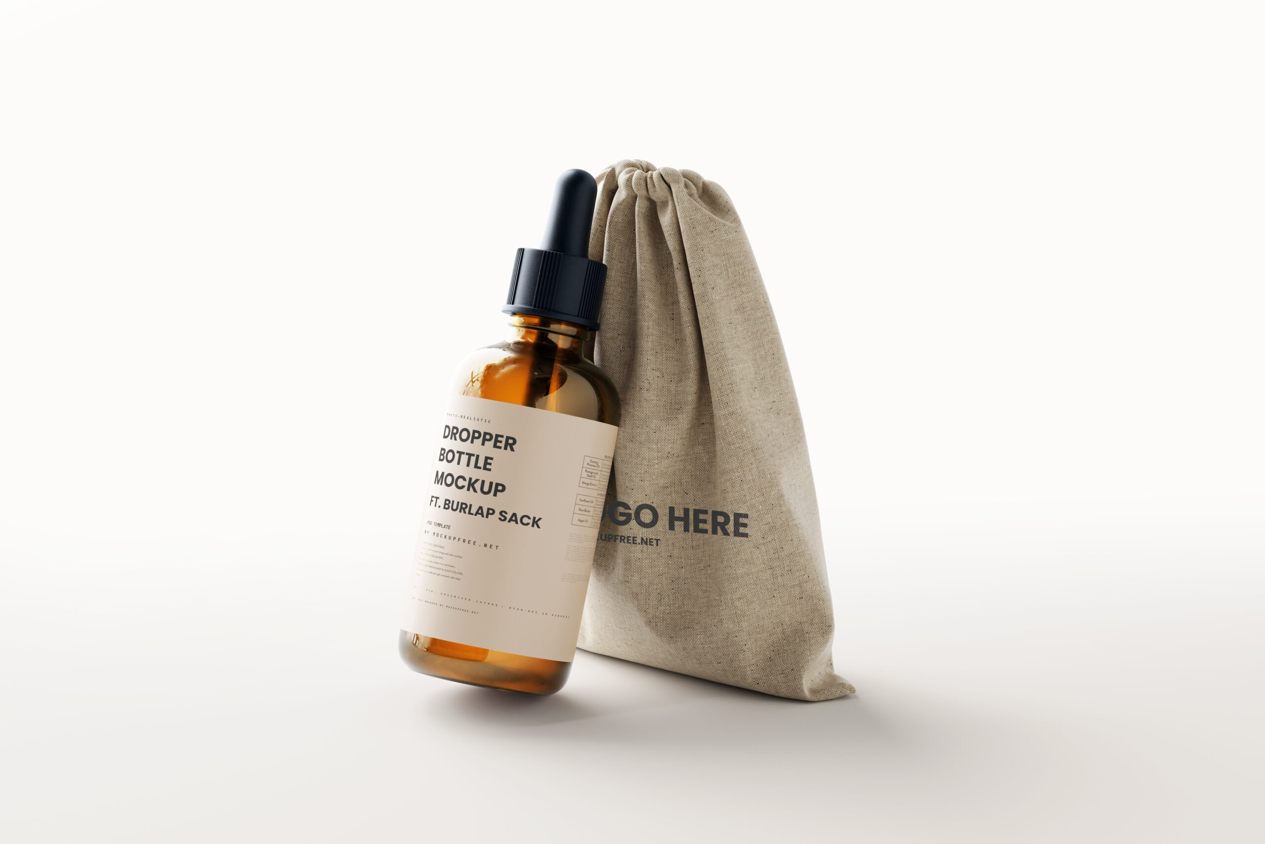 7 Mockups of Dropper Bottle with Burlap Sack FREE PSD