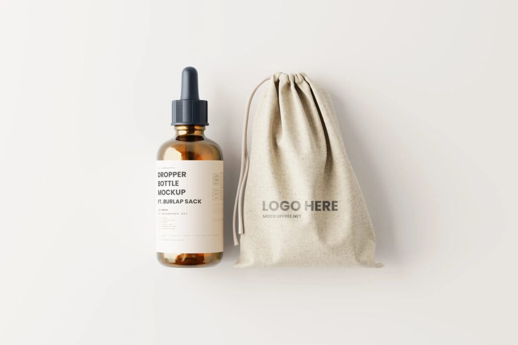 7 Mockups of Dropper Bottle with Burlap Sack
