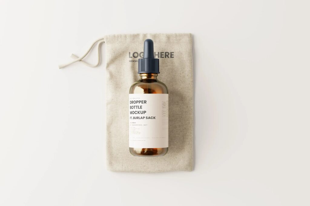 7 Mockups of Dropper Bottle with Burlap Sack