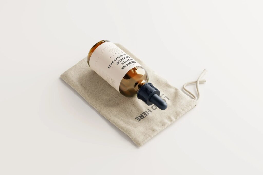 7 Mockups of Dropper Bottle with Burlap Sack