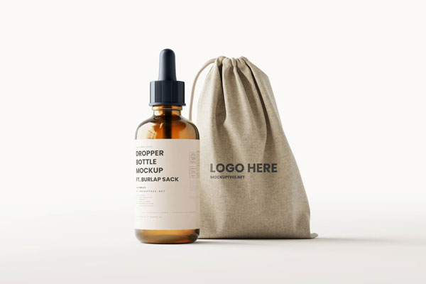 7 Mockups of Dropper Bottle with Burlap Sack