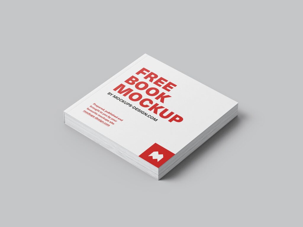 7 Square Book Mockups in Various Shots