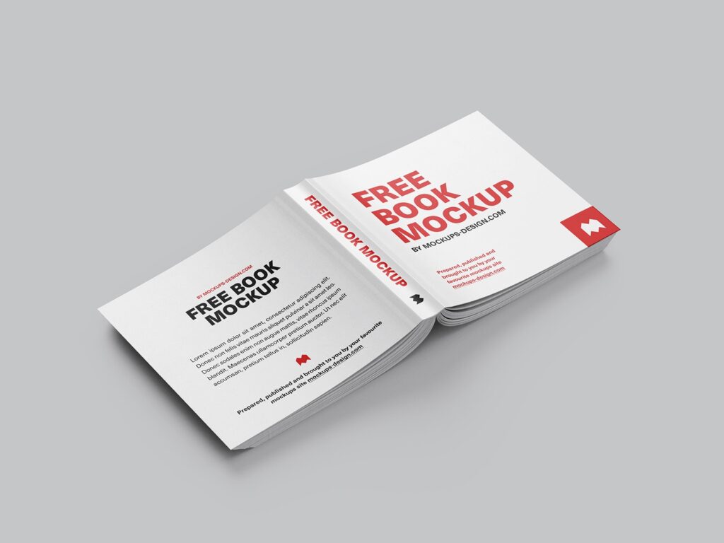 7 Square Book Mockups in Various Shots