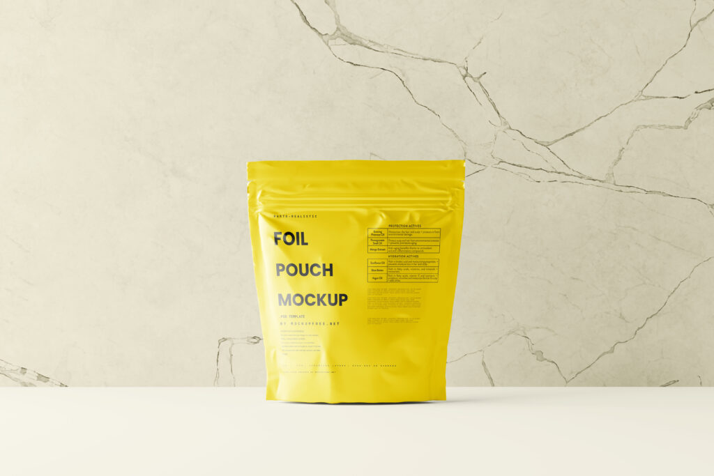7 Square Foil Pouch Mockups in Varied Visions